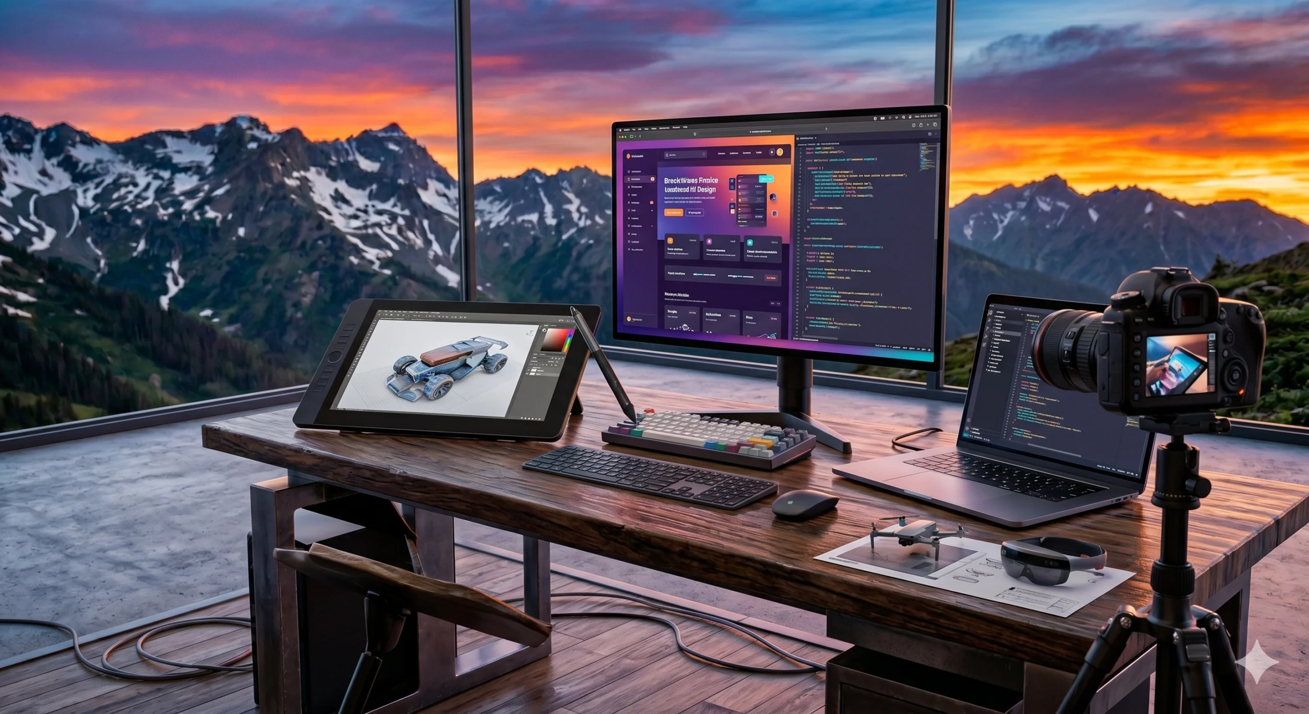 Office computer with code on screen